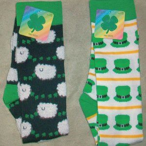 2 pair Saint St. Patrick's Day Wool Sheep Leprechaun Hat Pattern Knee High Socks